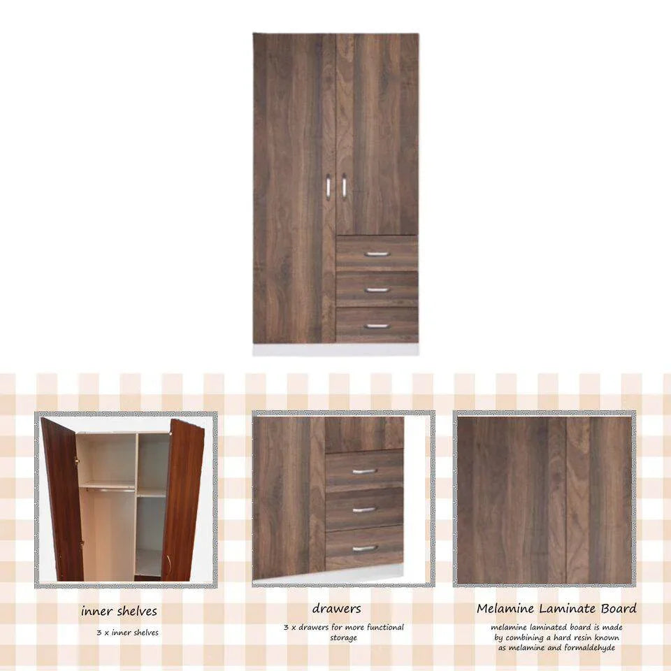 Buy Beli 2 Tone White & Walnut 2 door 3 drawer wardrobe - DLB Furniture