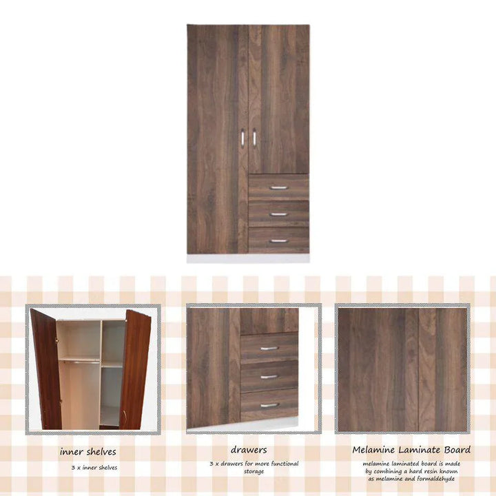 Buy Beli 2 Tone White & Walnut 2 door 3 drawer wardrobe - DLB Furniture