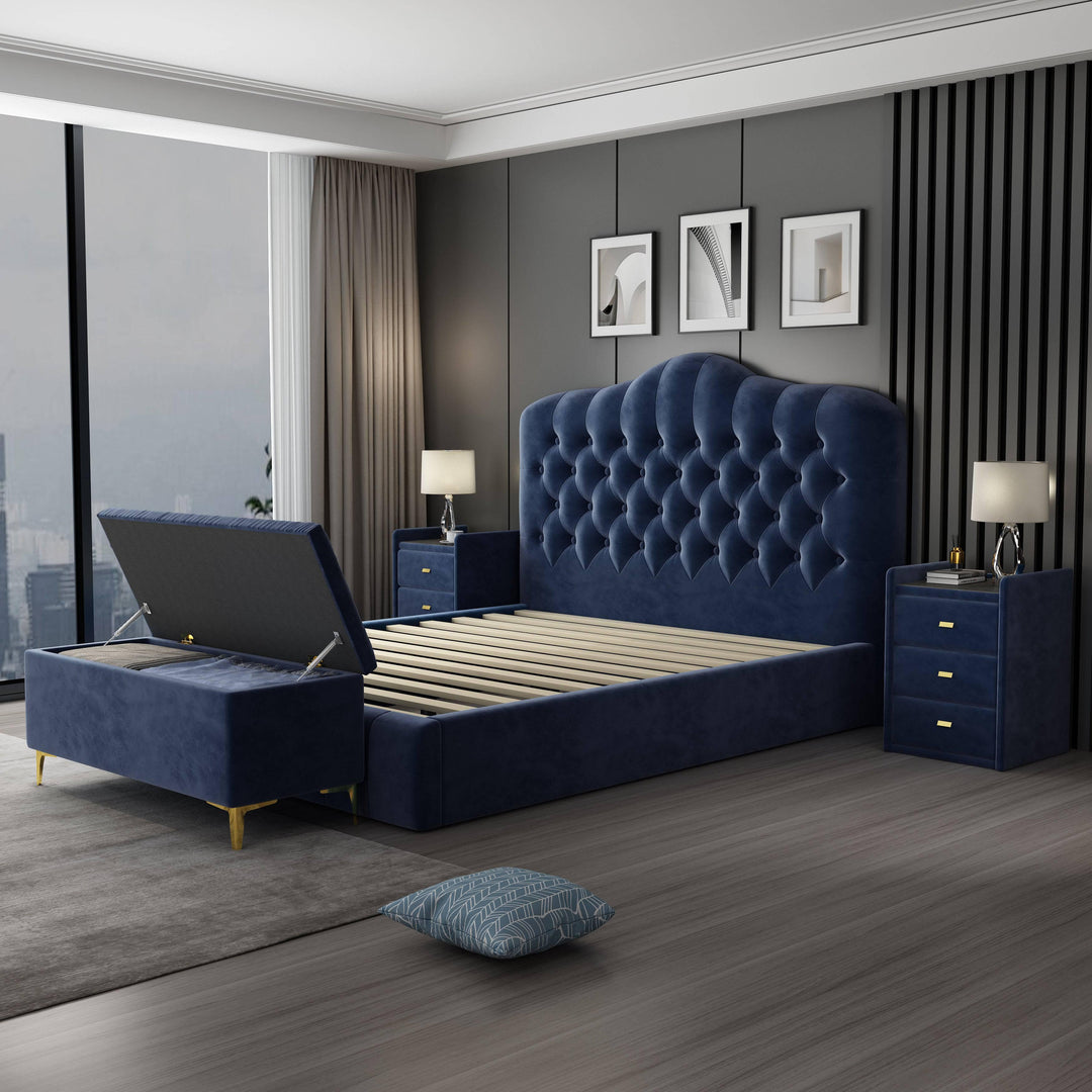 Royal Velvet Blue Bed Frame Queen - DLB Furniture