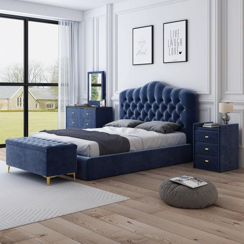 Royal Blue Velvet Bed Frame King - DLB Furniture