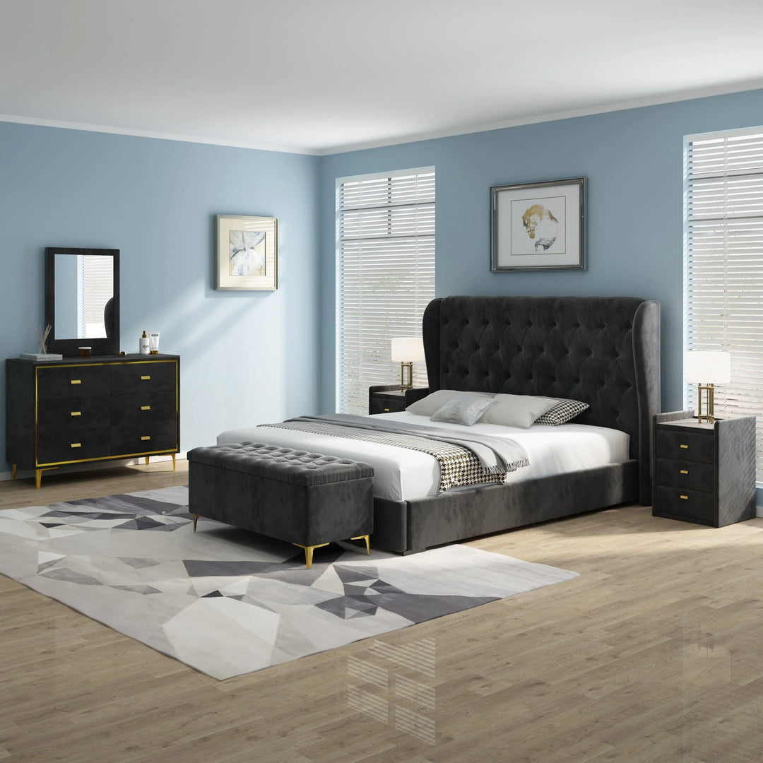 Liberty Black Velvet Queen Bed Frame - DLB Furniture