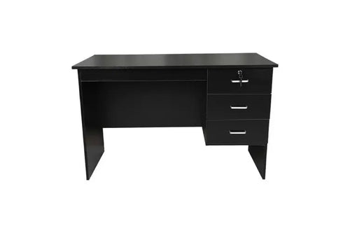 Black office desk with three drawers and lock, modern home office furniture