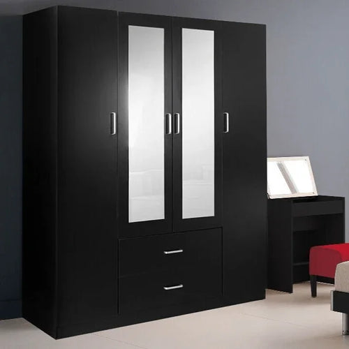 Beli 4 Door Black Wardrobe - DLB Furniture
