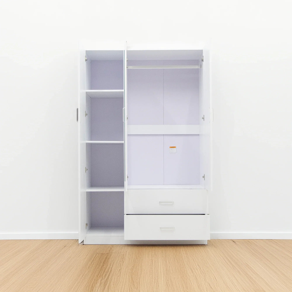 Beli 3 Door White Wardrobes with 2 drawers - DLB Furniture