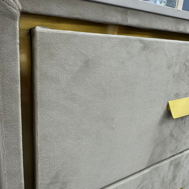 Beige Velvet Dressing Table with Stone Top & Mirror