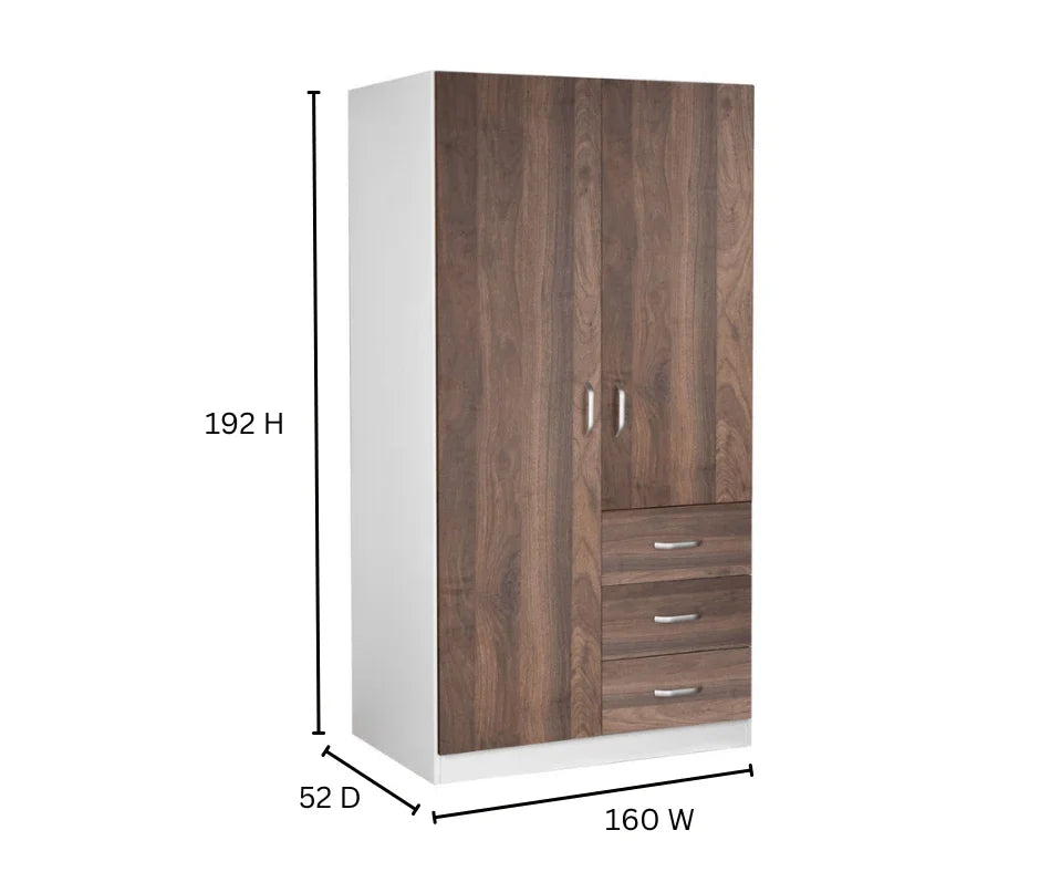 Buy Beli 2 Tone White & Walnut 2 door 3 drawer wardrobe - DLB Furniture