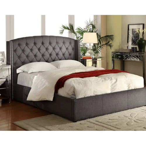 Summit Fabric King Bed Frame With Wings Charcoal - DLB Furniture