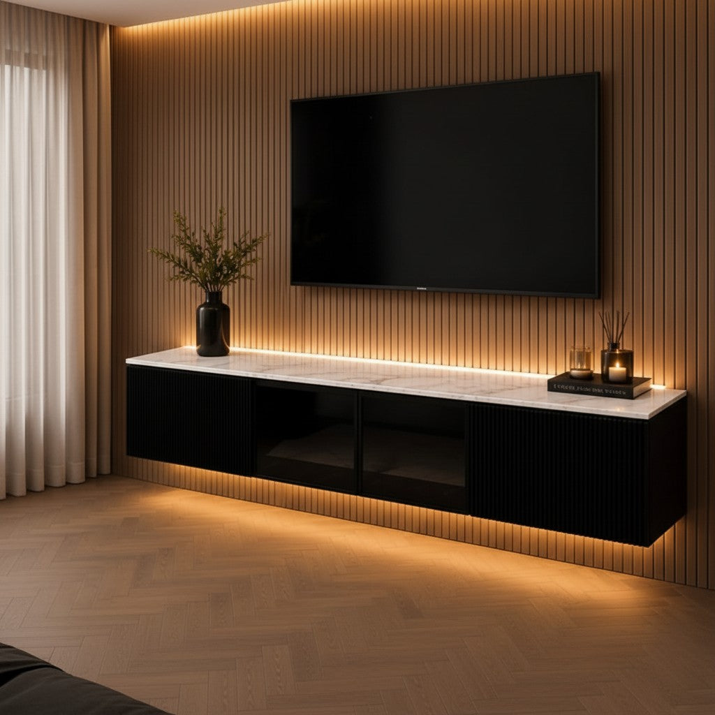 Marbella Luxe 2m Wall-Mounted TV Cabinet Black