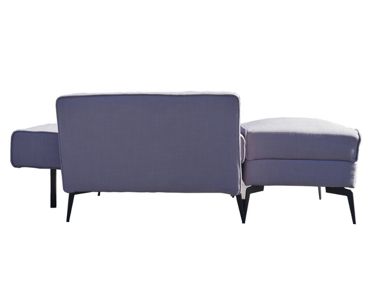 Modern grey sectional sofa with metal legs, rear view, home living room furniture