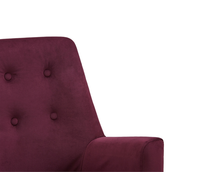 Plush burgundy velvet armchair with button-tufted backrest, modern home furniture