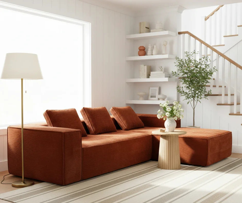 Akemi L Shape Sofa - Burnt Orange