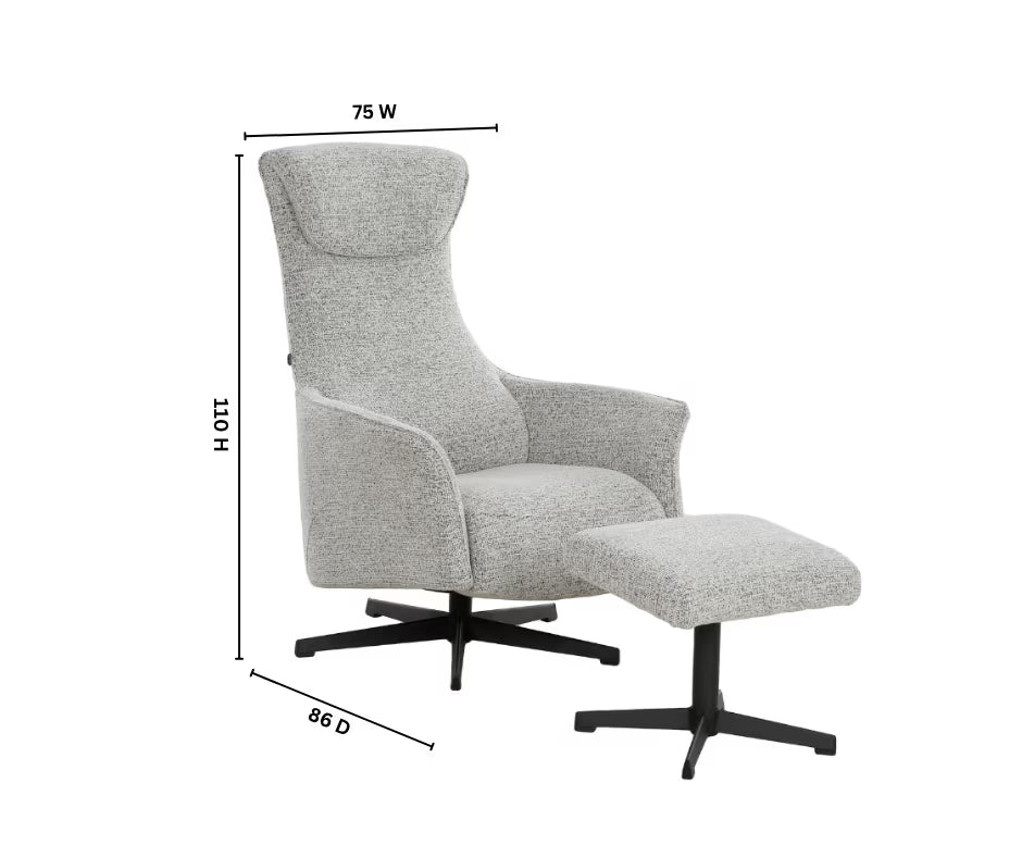 Arlo Comfort Recliner with Footstool -Light Gery