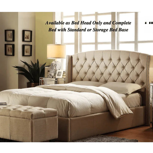 Summit Fabric King Bed Frame With Wings Beige - DLB Furniture