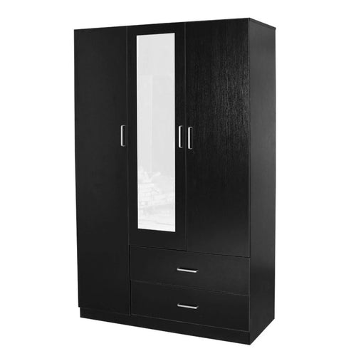 Beli 3 Doors 2 Drawers Mirror Black Wardrobe - DLB Furniture
