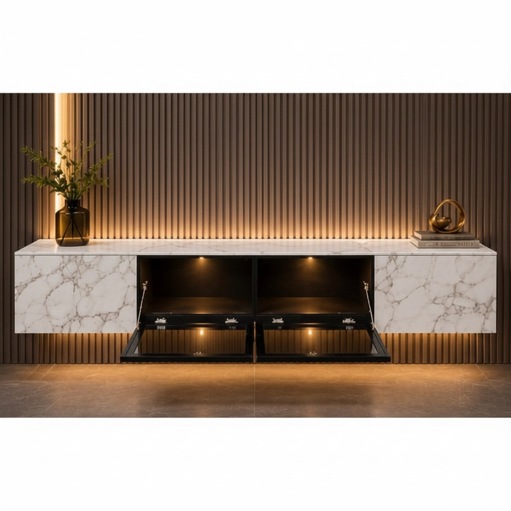 Marbella Luxe 2m Wall-Mounted TV Cabinet White