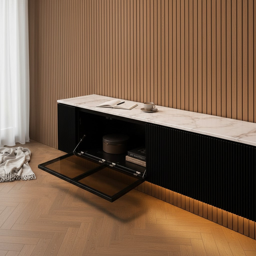 Marbella Luxe 2m Wall-Mounted TV Cabinet Black