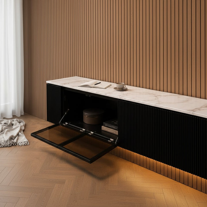 Marbella Luxe 2m Wall-Mounted TV Cabinet Black