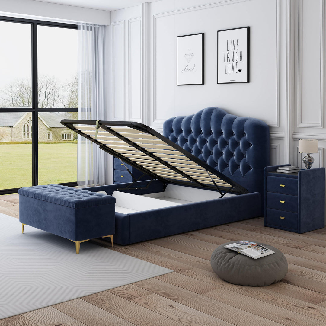 Royal Velvet Blue Bed Frame Queen - DLB Furniture
