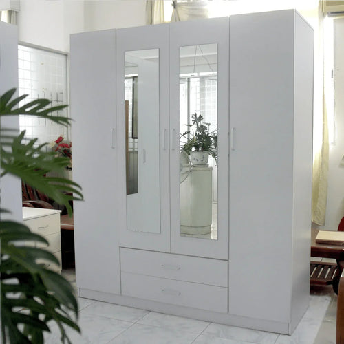 Beli 4 Door Wardrobe With Mirror and White Drawers - DLB Furniture