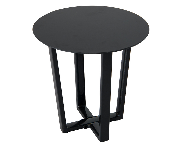 Modern round black metal side table with geometric base