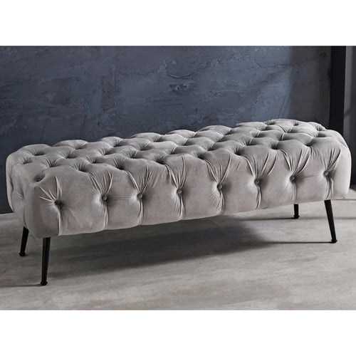 Stella Velvet Bench Ottoman Silver - DLB Furniture
