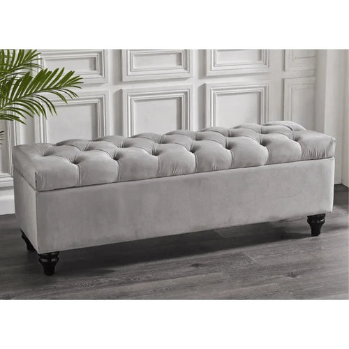 Rania Velvet Storage Bench Ottoman Storage Box Medium Silver - DLB Furniture