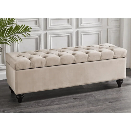 Rania Velvet Storage Bench Ottoman Storage Box Medium Cream - DLB Furniture