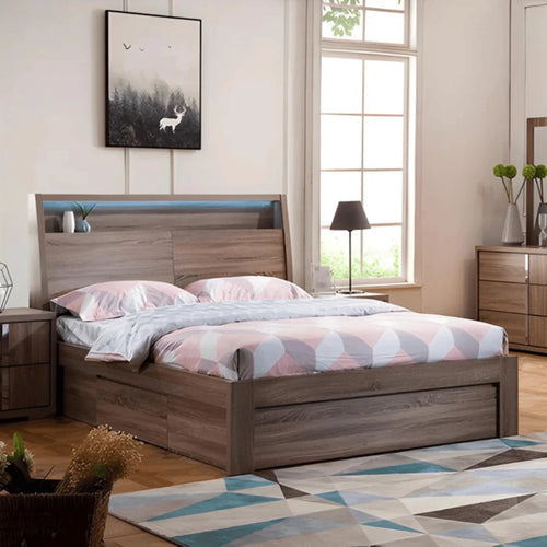 Boston Mocha Oak Queen Bed Frame - DLB Furniture