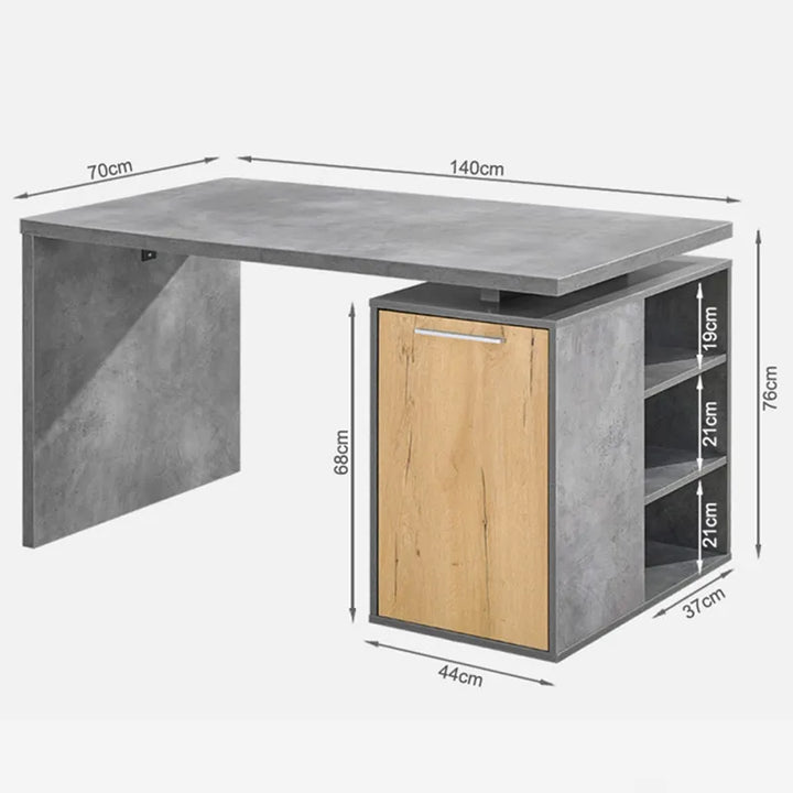 Mason Dark Oak & Cement Study Desk with File Cabinet