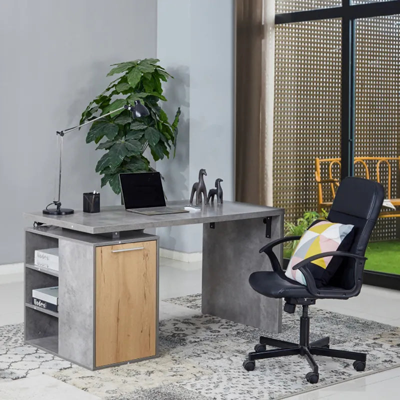 Mason Dark Oak & Cement Study Desk with File Cabinet