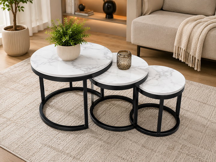 Kari 3-Piece Round Nesting Table Set – Black Frame