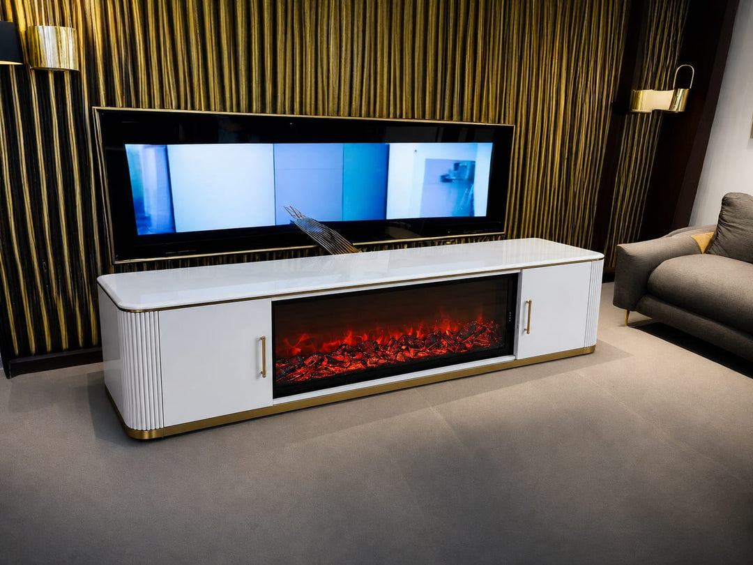 Arcadia Luxury LED Fireplace TV Unit – White Stone Top