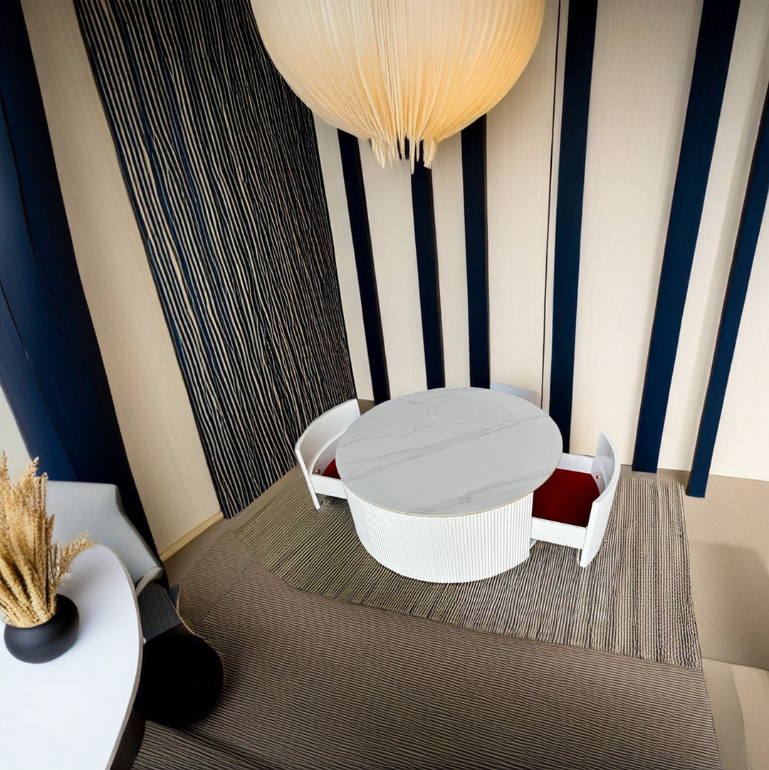 Central Round White Coffee Table 2 Drawers