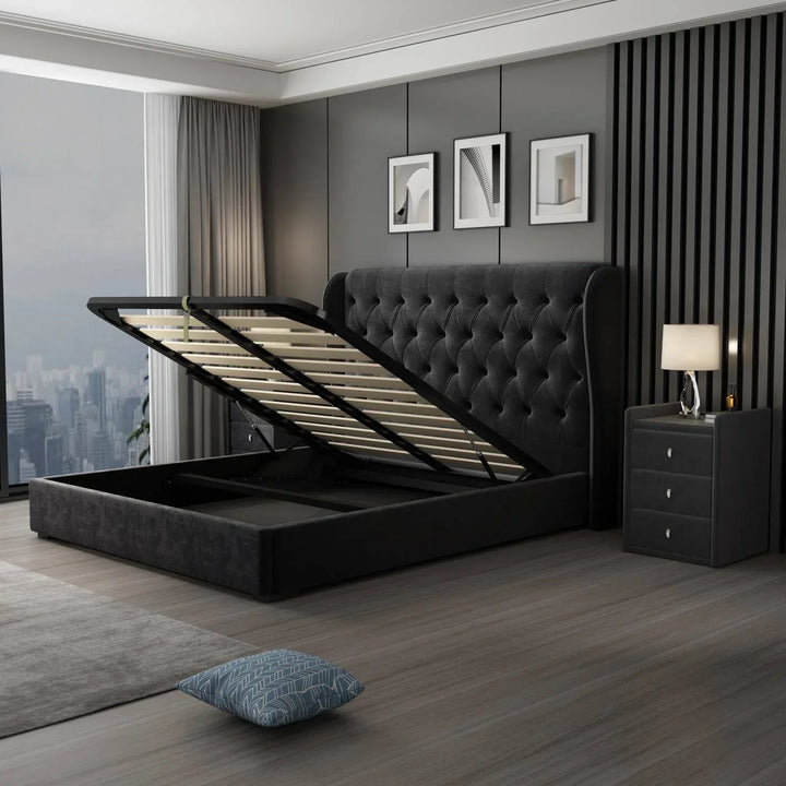 Liberty Black Velvet Queen Bed Frame - DLB Furniture