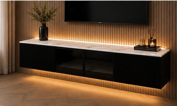 Marbella Luxe 2m Wall-Mounted TV Cabinet Black