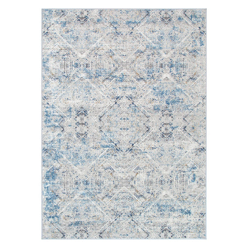 Modern area rug with blue and beige abstract pattern, home decor accent