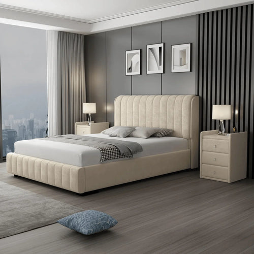 Europa Luxury Velvet Queen Bed Frame Beige - DLB Furniture