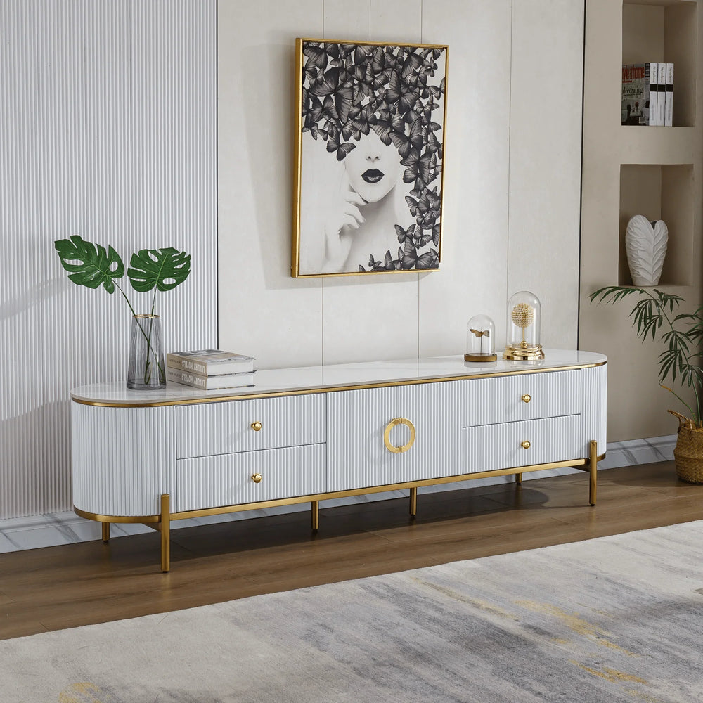 Glossy White Phoebe Sintered Stone Top TV unit 45 cm width - DLB Furniture