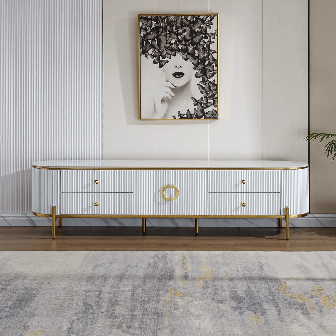 Glossy White Phoebe Sintered Stone Top TV unit 45 cm width - DLB Furniture