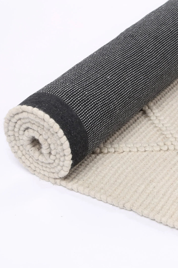 Goa Lattice Wool Blend Cream Rug (No Tassel) - DLB Furniture