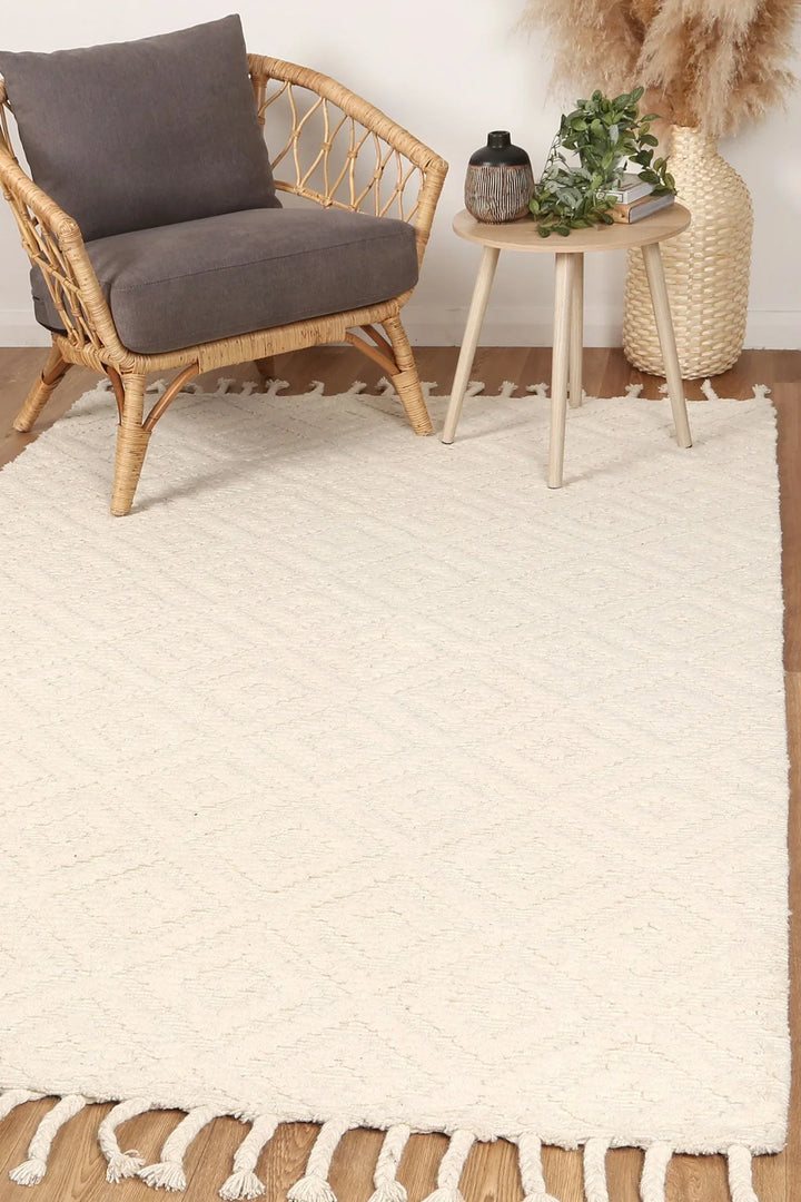 Goa Diamond Wool Blend Cream Rug - DLB Furniture
