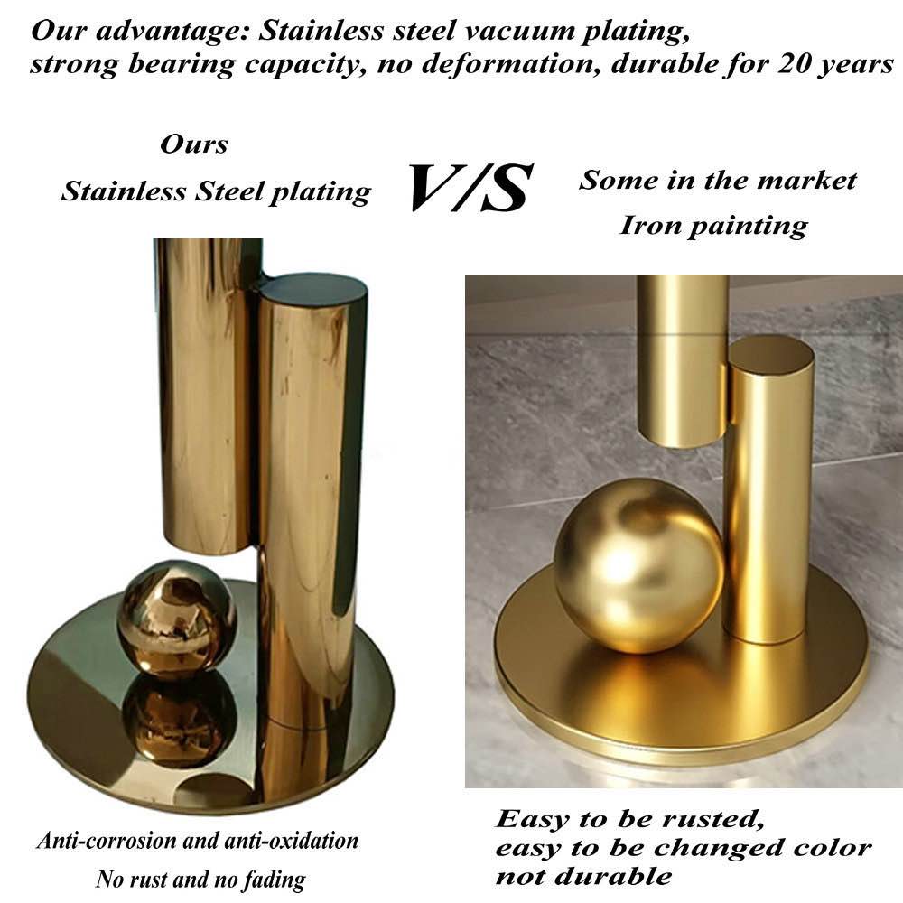 Comparison of stainless steel plated furniture part and iron painted part, highlighting durability and anti-corrosion.
