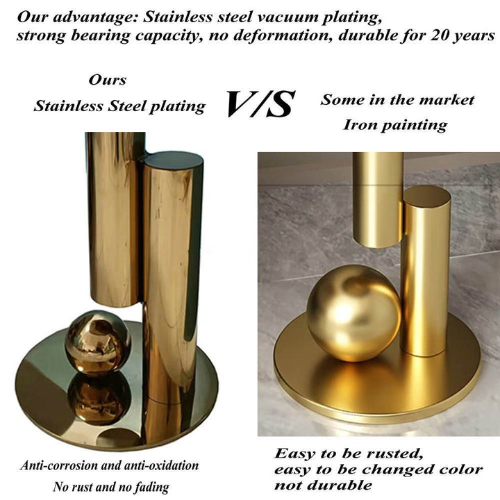 Comparison of stainless steel plated furniture part and iron painted part, highlighting durability and anti-corrosion.