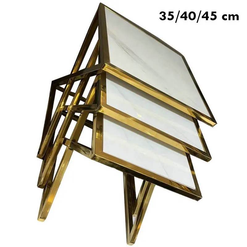 Kari Nesting Side Table/Coffee Table Set of 3 (Gold/Silver)