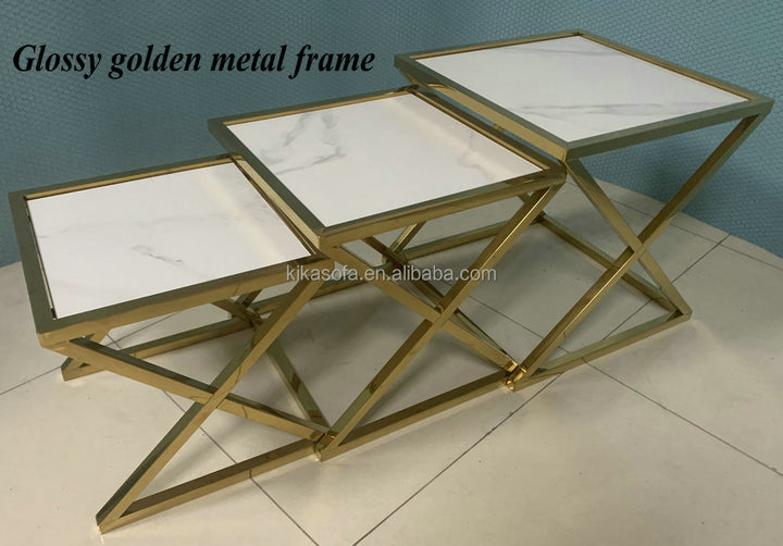 Kari Nesting Side Table/Coffee Table Set of 3 (Gold/Silver)