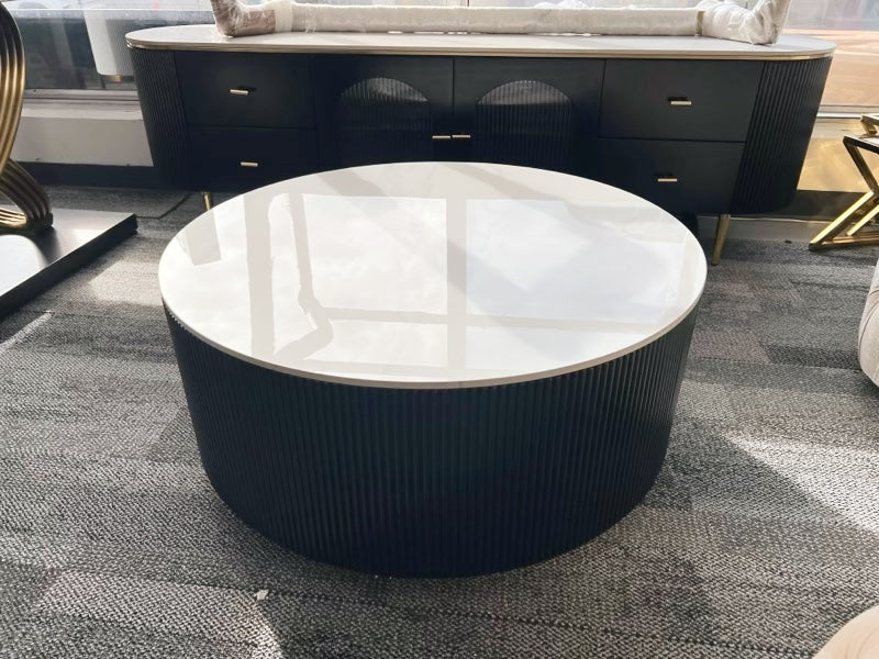 Central Round Black Coffee Table 2 Drawers Sintered Stone Top