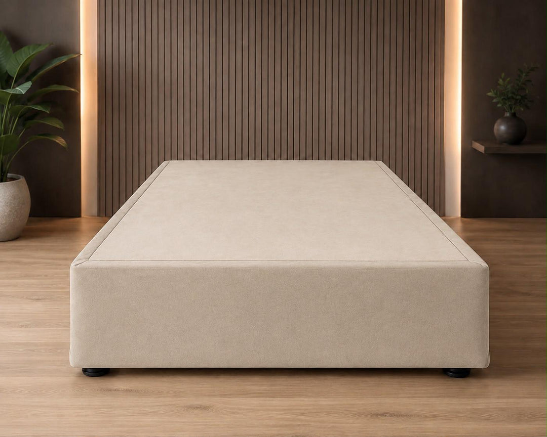 Bed Base Solid Timber Slats Beige Velvet