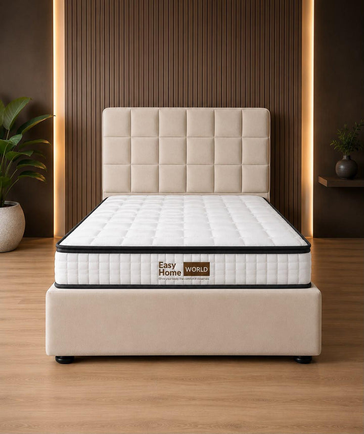 Bed Base Solid Timber Slats Beige Velvet