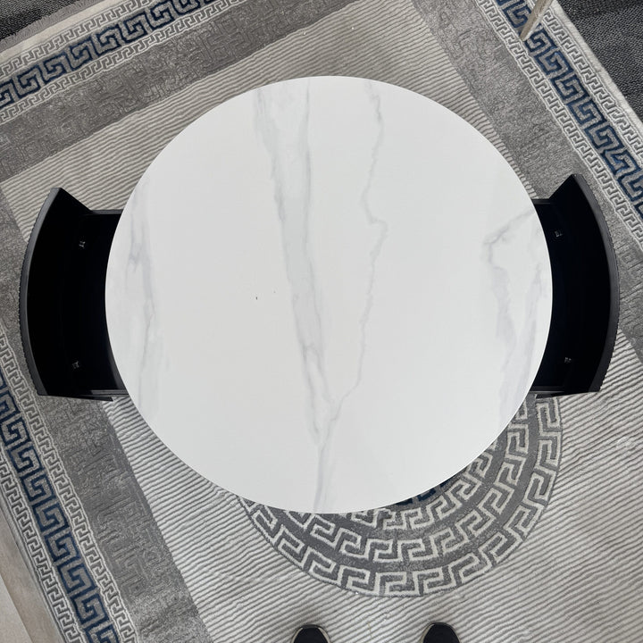 Central Round Black Coffee Table 2 Drawers Sintered Stone Top