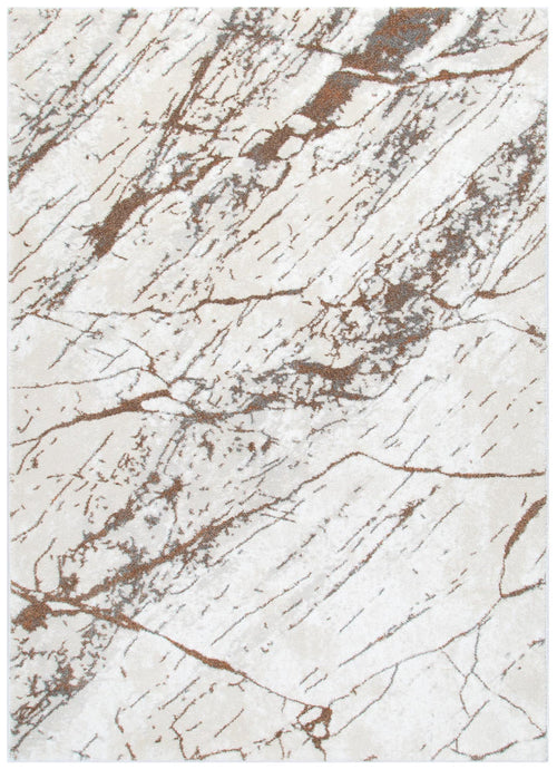 Modern area rug with beige and brown abstract marble pattern, living room decor